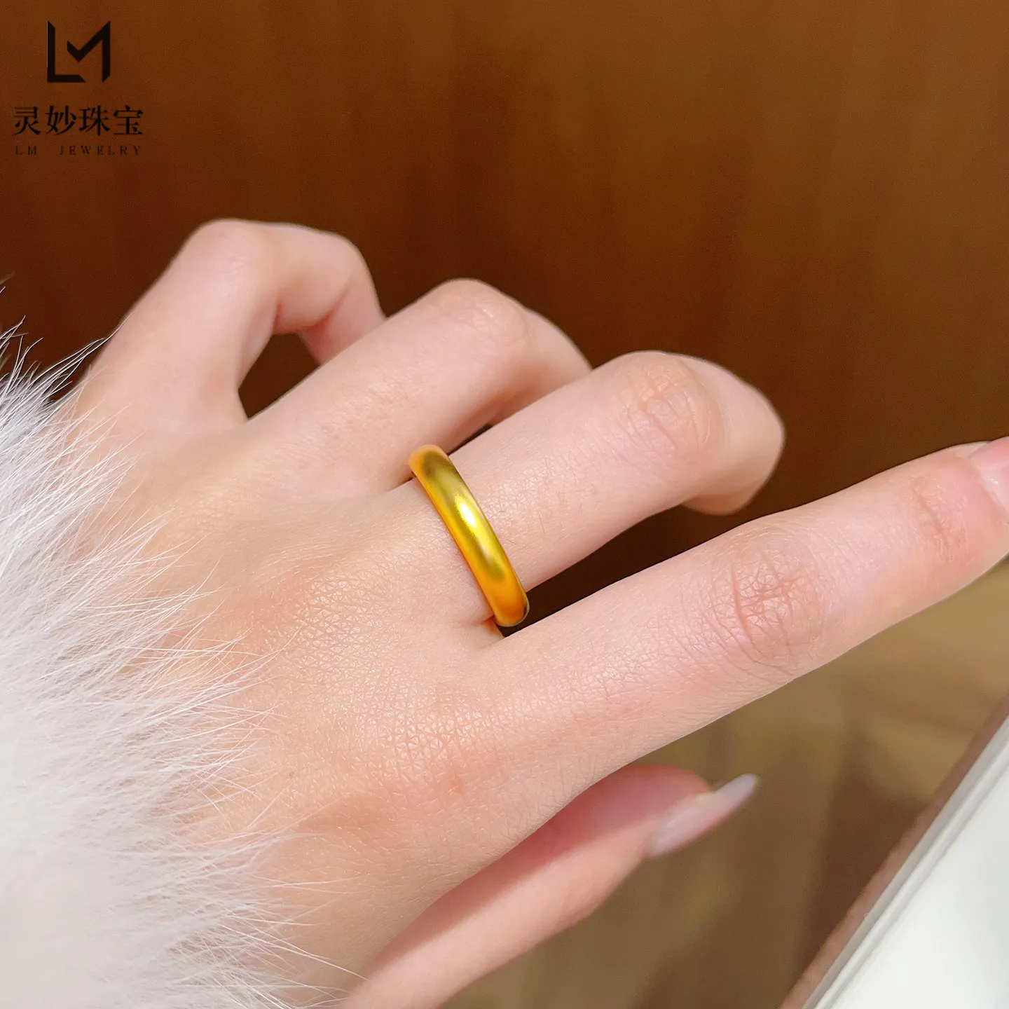 Cynlo Jewelry Festive Ring Women's 24K Gold AU999 - Gold Hundred Blessings Ring, Smooth Band Chinese Style, Festival Style