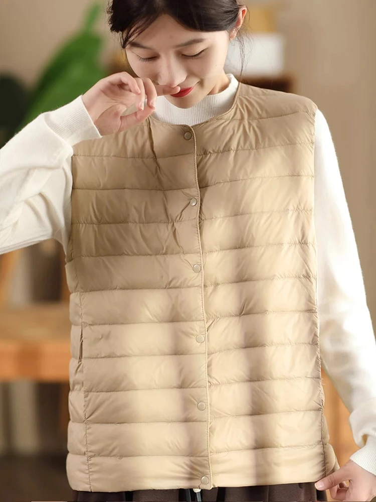 

Faionable down Vest Women's Winter New Casual Versatile Lightweight Warm Cardigan round Ne Vest Outerwear down Coat