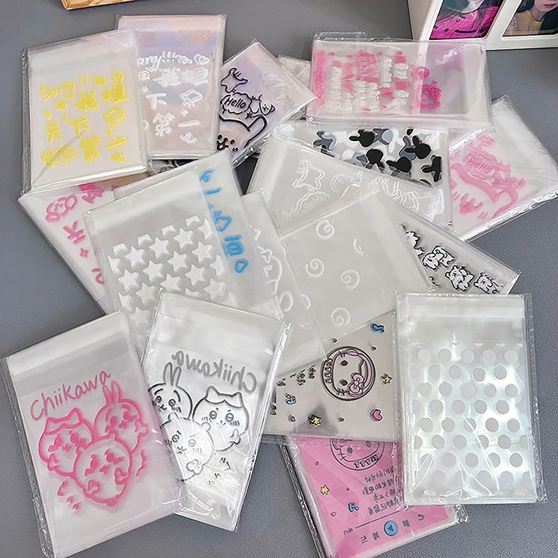 50Pcs INS Photocard Protector Star Bowknot Print Self-adhesive Opp Bags Card Sleeve Gift Packaging Self Sealing Bag