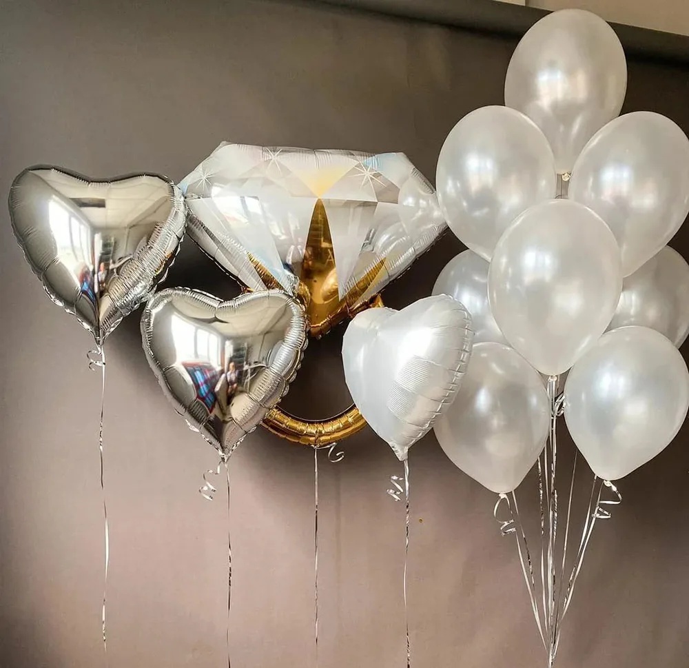 Anillo De diamantes De oro rosa, globos De aluminio, globos De corazón, decoración romántica para fiesta De cumpleaños, Día De San Valentín, juguetes De amor para niña