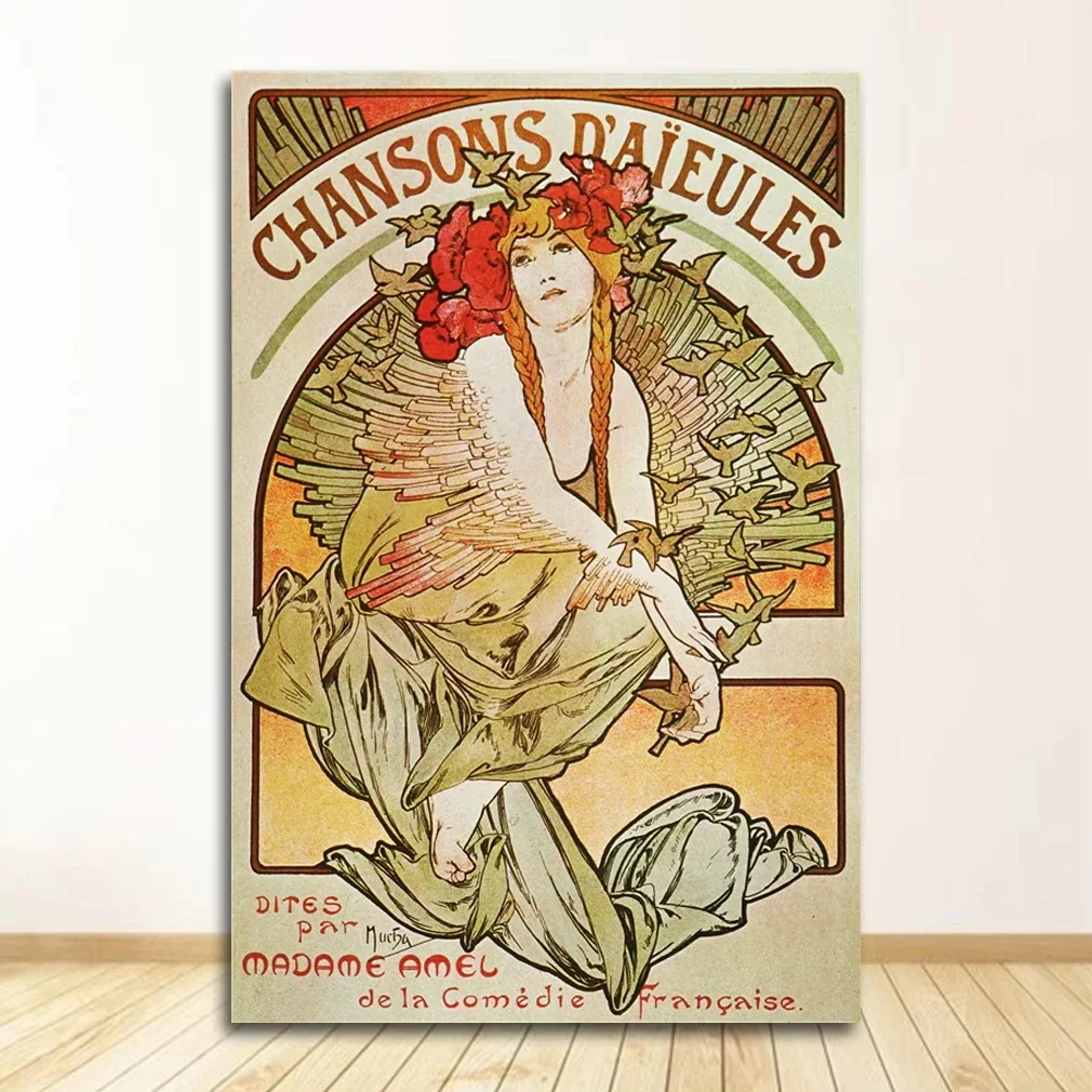 1PCS Cloth Fabric Wall Poster Print Silk Fabric  Alphonse Mucha Poster Canvas Poster Art Home Decoration Unframed