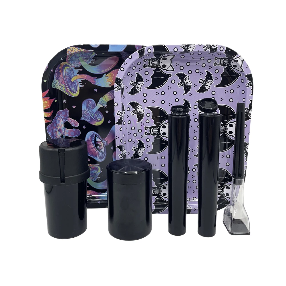 مجموعة أدوات التدخين المحمولة الفاخرة للبيع بالجملة، مجموعة صينية دوارة مخصصة مع صندوق مجموعة دخان المطحنة، مجموعة ملحقات التدخين #1