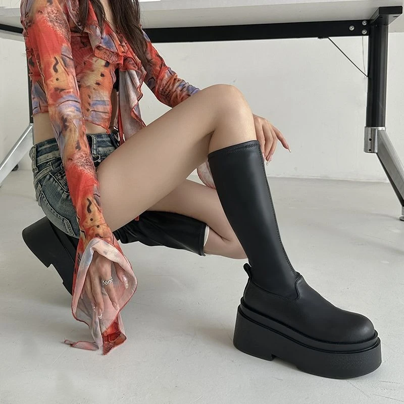 2026 Women Knee High Boots Thick Sole Stretch Slim Fit Knight Boots Autumn Winter Fashion Footwear for Petite - view 4