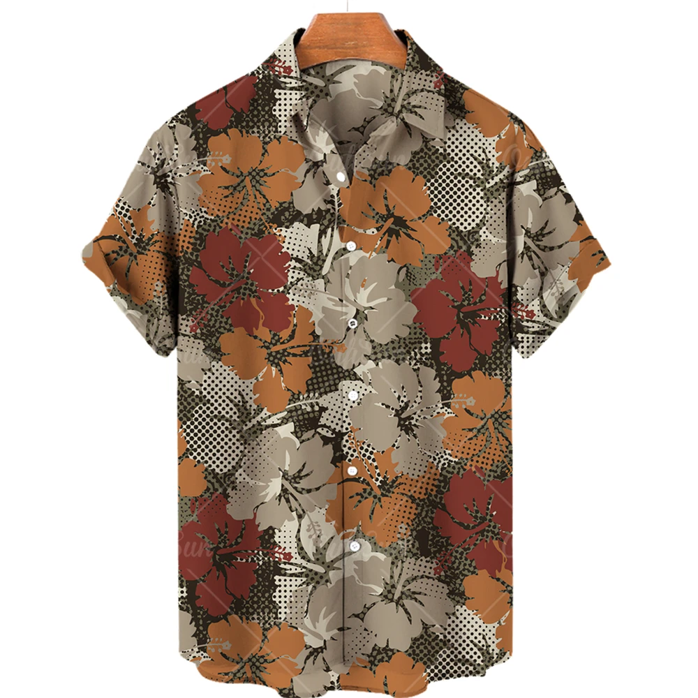 Camisa havaiana masculina com impressão 3D, gráficos de folhas, manga curta, lapela, streetwear, blusa, moda, verão