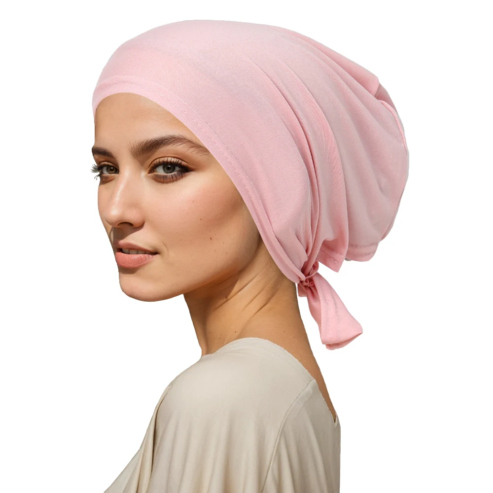 Fashion Women's Inner Caps Hats Elegant Soft Muslim Hijab High Quality Ladies Undercaps Hat Black Turban Headscarves RIMAIRE