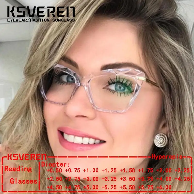 

KSVEREN Vintage Cat Eye Anti Blue Light Reading Glasses Women Optical Glasses Frame Prescription Glasses Presbyopic Eyewear