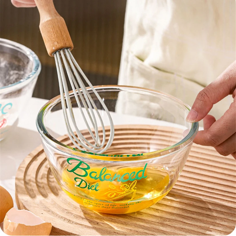 Thickened Glass Pretty Bowl Kitchen Tableware Simple Letter Printing Salad Fruit Bowl Tableware Rice Bowls Utensils for kitchen