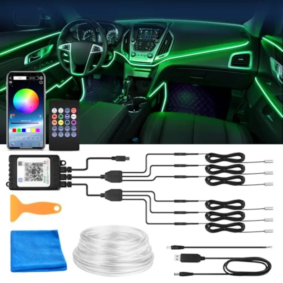 

【Spot goods】Car LED Interior Strip Light 6 in 1 RGB Multicolor with 390 inches Fiber Optic Ambient Lighting Kits with Remote an