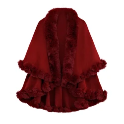 Winter Thicken Midi Coat Imitation Rabbit Fur Collar Oversize Double Layer Cashmere Cape Large Size Knit Cardigan Coat For Woman