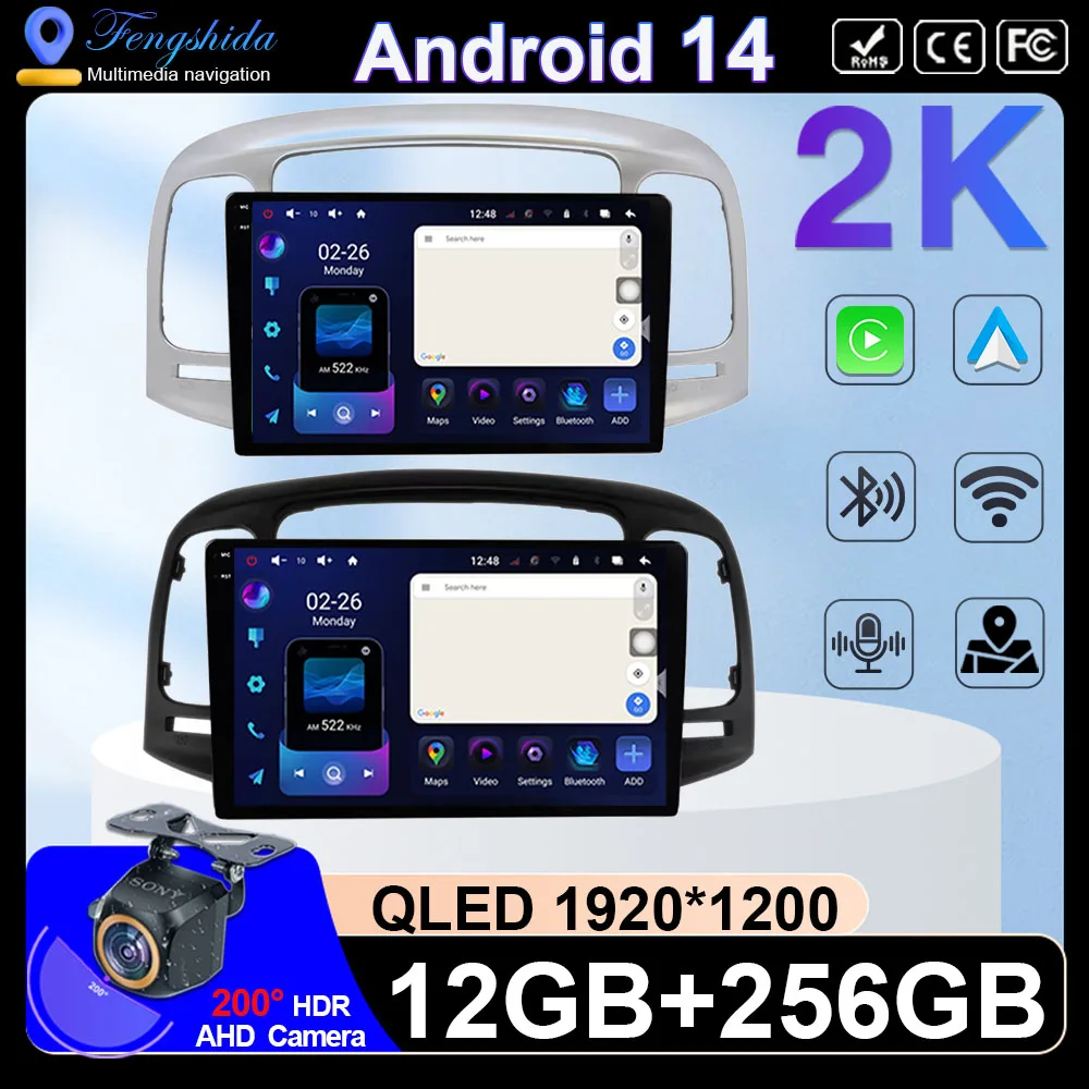 

For Hyundai Accent 3 2006 - 2011 Car Radio Multimedia Video Player Navigation GPS Android 14 No 2Din Touch QLED Screen DVD DSP