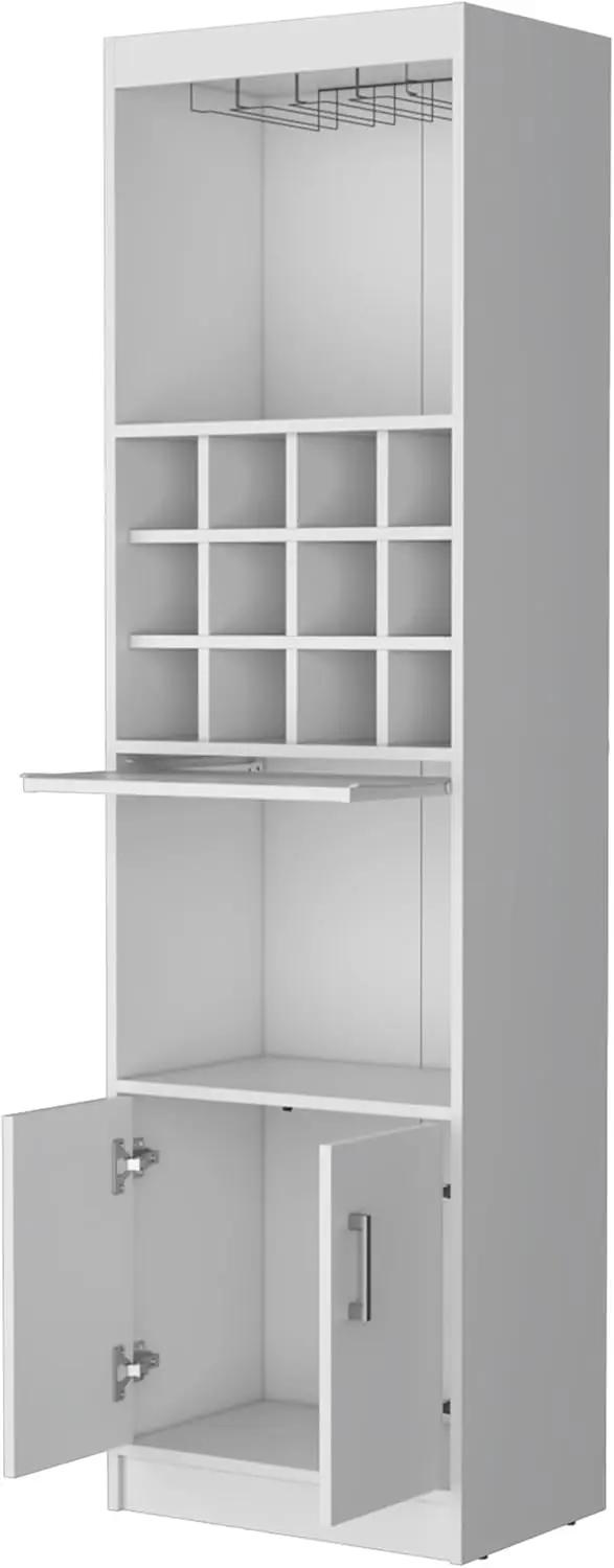 Branco Bar Armário com Wine Rack e Armazenamento, Detém 15 Garrafas e 15 Copos