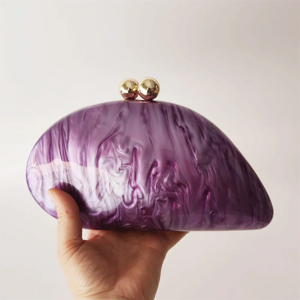 Oval Purple Shell Acrylic Purses And Handbags For Women Shoulder Crossbody Bag With Chain Clutch Purse For Wedding Party Bags