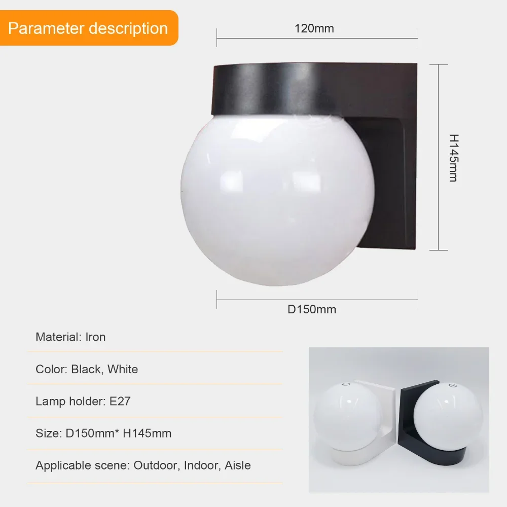 Wall Lamp for Dining Room Living Room Decoration LED PC Base Milky White Acrylic Shade Spherical Outdoor Lamp Lighting