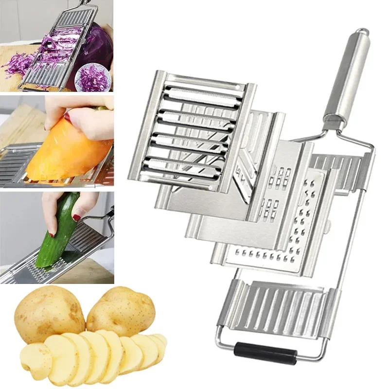 

4 In 1 Vegetable Slicer Stainless Steel Shredder Cutter Multi-Purpose Cabbage Onion Cuts Set Manual Fruit Carrot Potato Grater