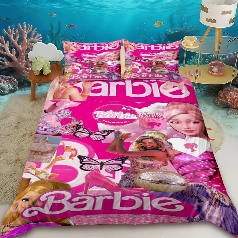 

Pink Barbie 3pcs Duvet Cover Set Cute Bedding Set Quilt Cover Queen King for Children Kids Bedroom Decor