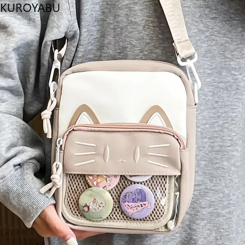 

Women Handbags Shoulder 2025 Summer New Chic Female Cat Embroidery Messenger Bags Cute Crossbody Purses for Teenage Cool Girls