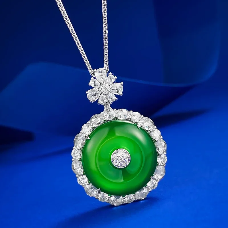 

Новый S925 Серебряный инкрустированный Jadeite император зеленая безопасная Пряжка кулон зеленый халцедон ожерелье регулируемое Свадебные ювелирные изделия