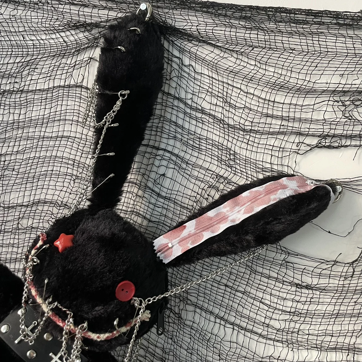 Hell Gothic Bunny Dark Black Crossbody Bag Handmade Dark Black Plush Oblique Original Halloween Devil Rabbit Doll Plush Bag