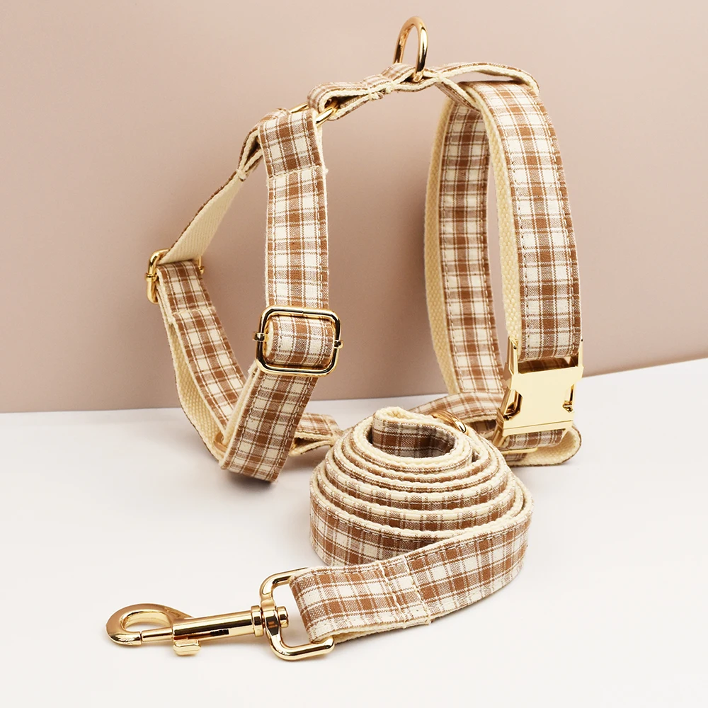 Kariertes Muster, weiches Hundehalsband, Leine, Gravur auf Halsband und Geschirr, graviertes Namensschild, Haustierbedarf, Hundeleine, Rastermuster, 25 – Detail 16