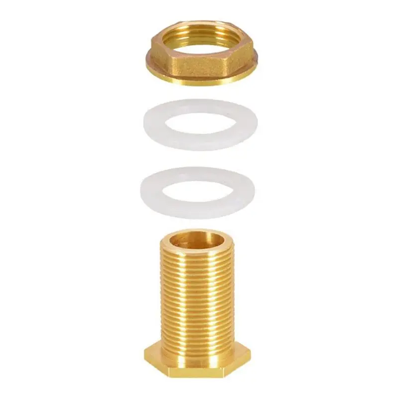 A27F-Solid Brass Bulkhead Fitting, 6 Sets 3/8 Inch Female 1/2 Inch Male Solid Brass Water Tank Connector Threaded With Ring