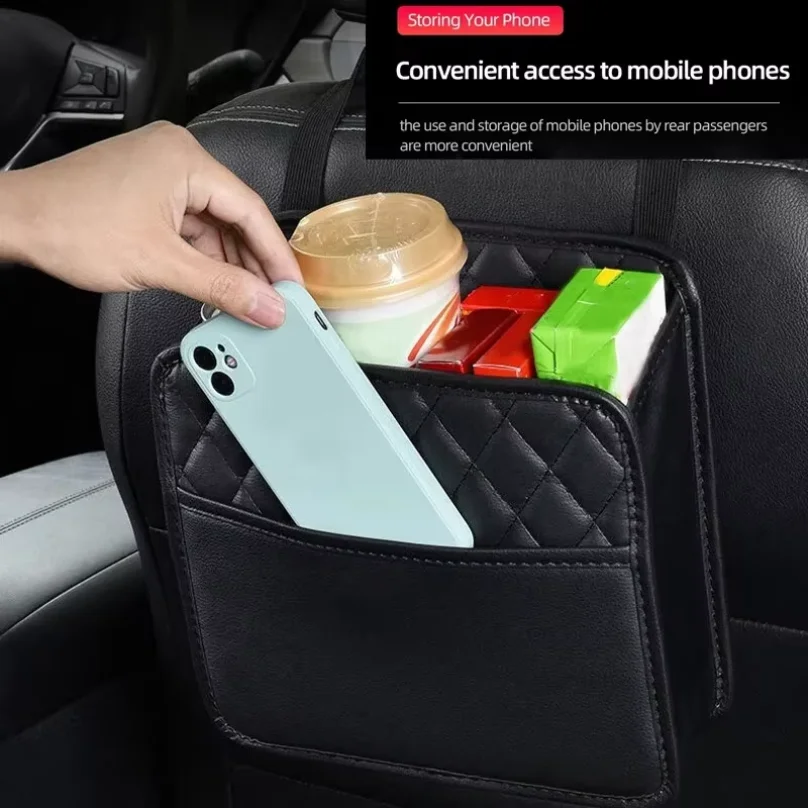 Multifunctional Car Seat Storage Bag Leather Auto Organizer Garbage Bag Universal Fit For Most Car Models