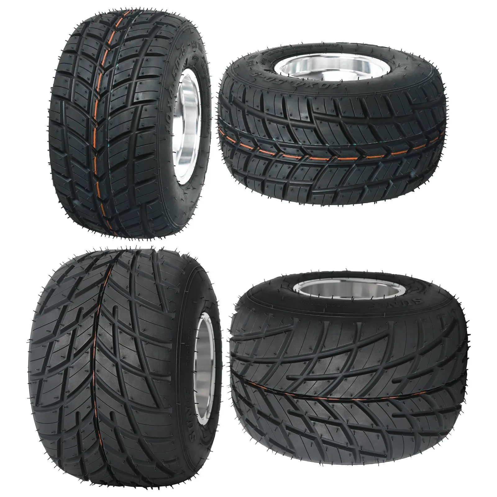 5 Vorderradreifen 10x4,50-5 und hinten 11x7,10-5 mit Felgensatz für Go-Kart, Drift-Trike,