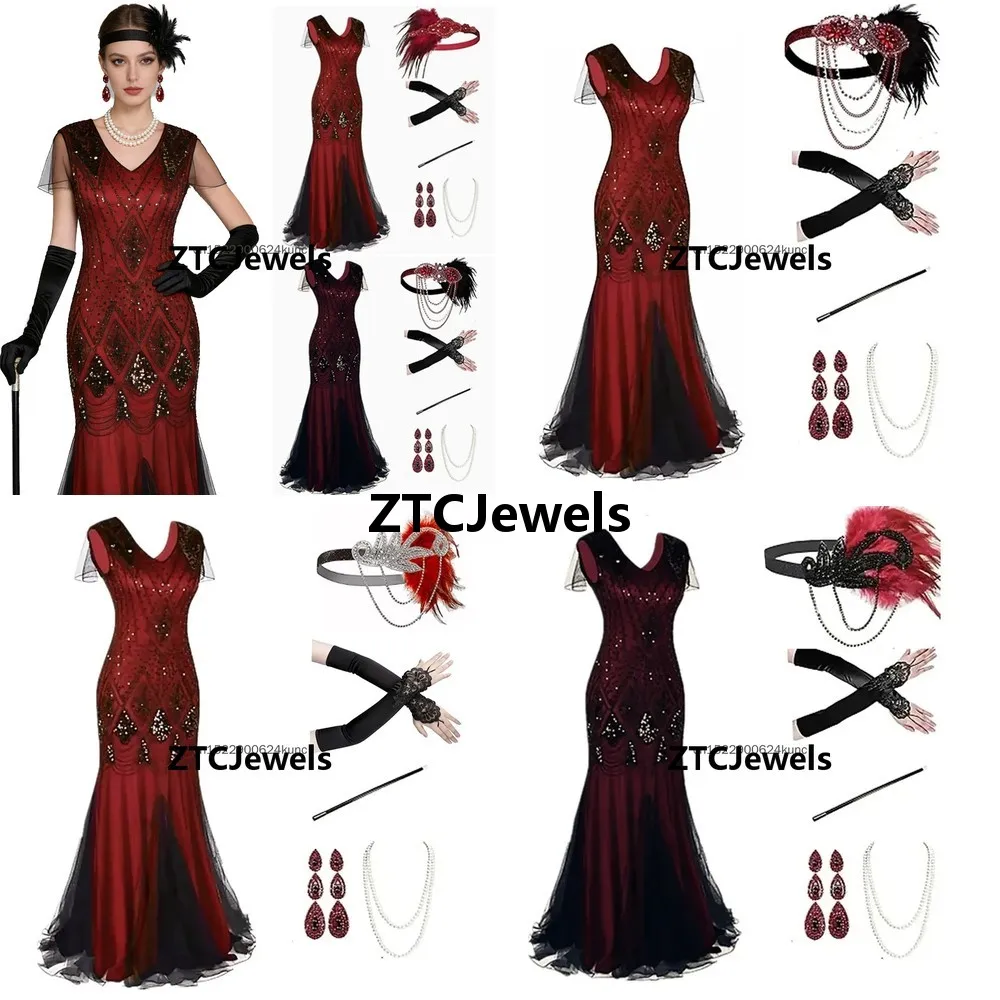 

Vintage Gatsby Dress Elegant Sequined Tassel Maxi Evening Dress Beaded Flapper Costume for Women