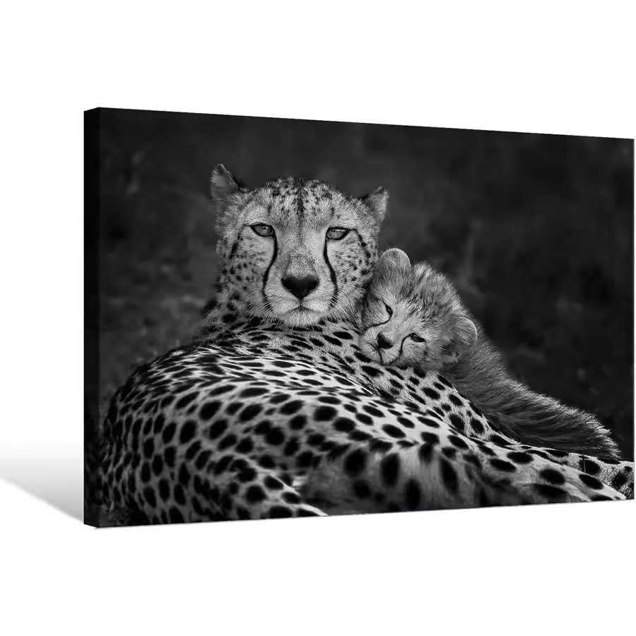 Leopard Diamond Painting Wall Art Black and White Cheetah Painting Cheetah Family Mother with Cub 5D DIY Embroidery Home Decor
