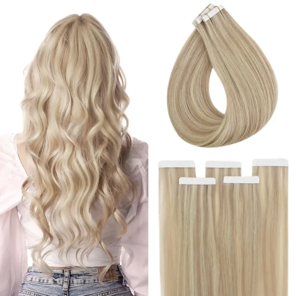 Alimice P18/P613# Color 50g Remy Seamless Hair Extensions Tape In Hair Extensions Invisible Skin Weft Tape Hair Extensions 20PCS