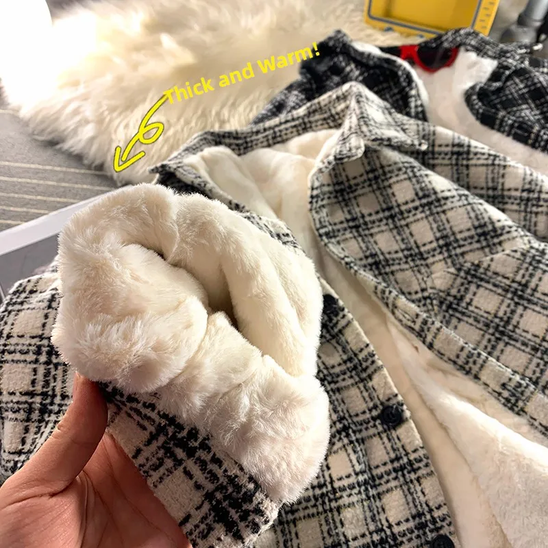 

Lamb Fur Jaet Men's Winter Thiened Fce Lined Small Fraance Sle Cotton irt American Retro Plaid Cotton Coat Lamb ...