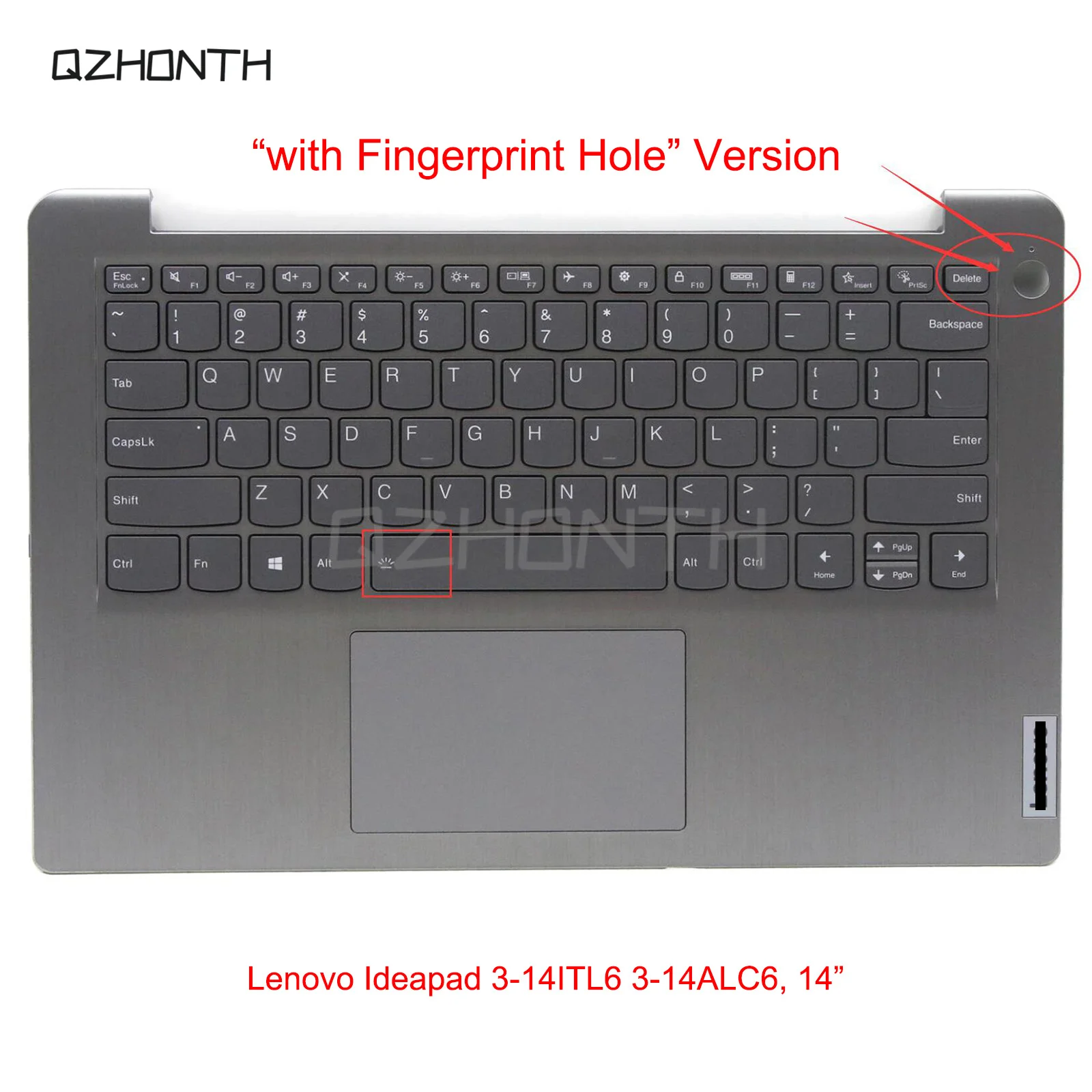 

New For Lenovo IdeaPad 3-14ITL6 3-14ALC6 Palmrest Upper Case w/ Backlit Keyboard (Fingerprint Hole Version) 5CB1B97796 14"