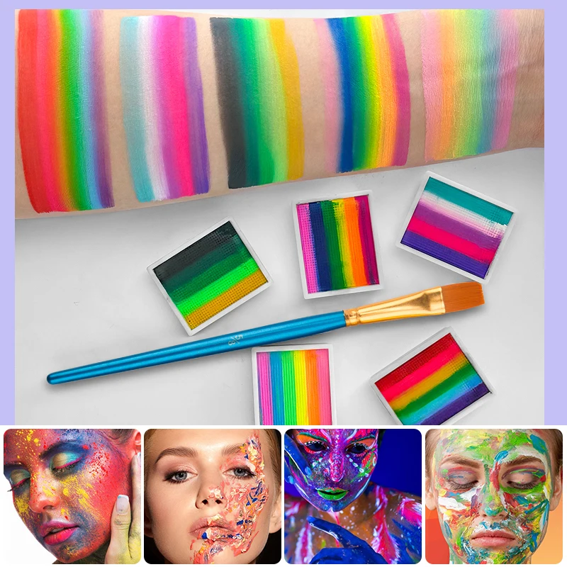 12-Color Rainbow Palette-Water-Soluble Face & Body Paint Kit with Brush,Vibrant Colors for Halloween,Christmas,Cosplay,Stage
