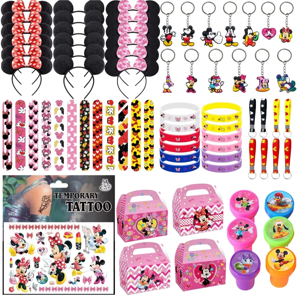 Recuerdos de Fiesta de Mickey Mouse, Pulseras de Minnie y Mickey, Diademas, Pegatinas, Llaveros, Bolsas de Dulces para Suministros de Cumpleaños