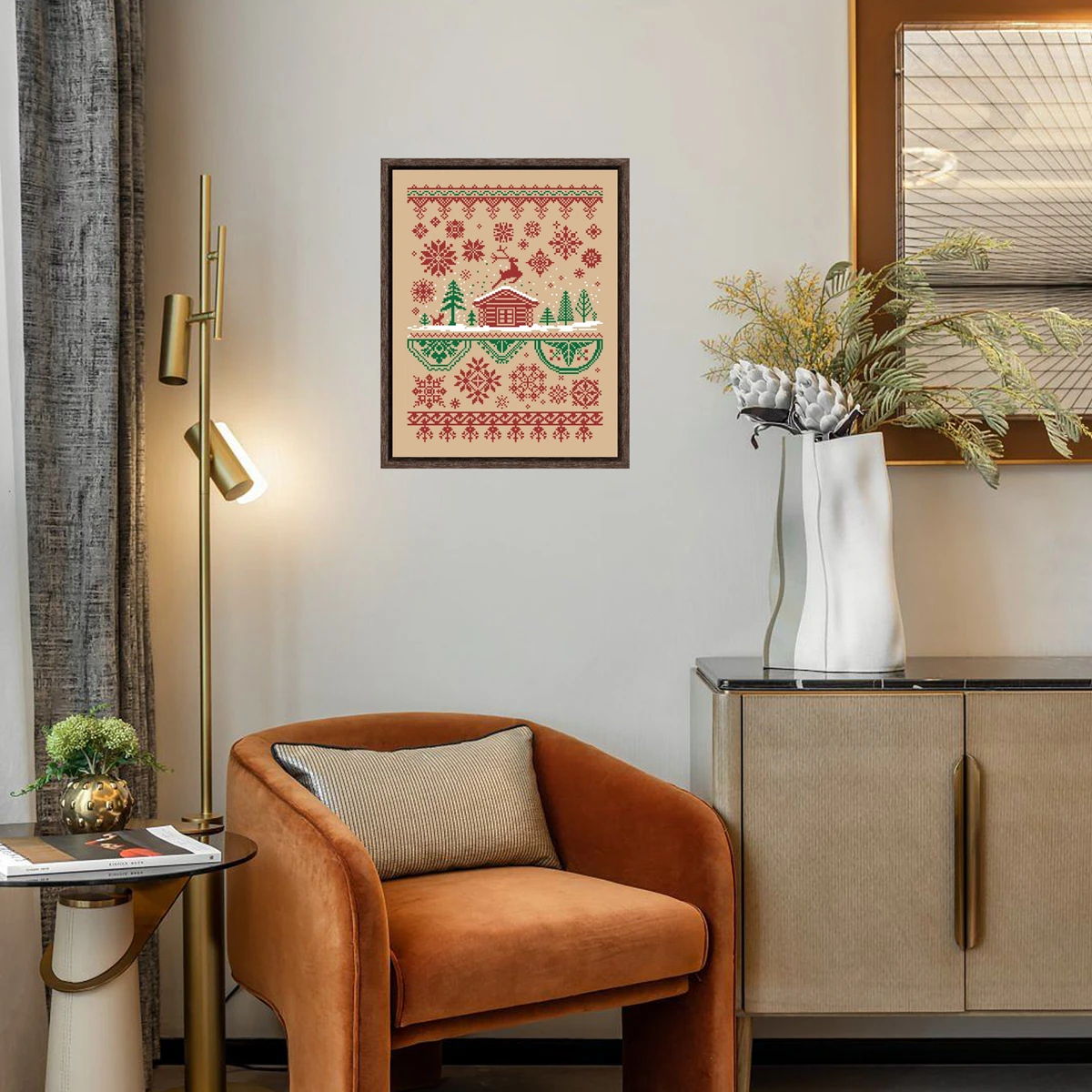 كوخ الغزلان في ندفة الثلج عبر الابره عدة الشتاء الثلوج الكرتون 18ct 14ct 11ct الكتان الكتاني قماش خياطة التطريز DIY بها بنفسك #4