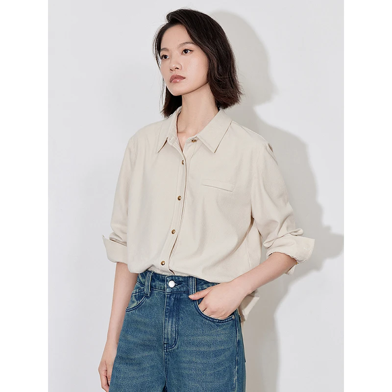 TOYOUTH Women Blouse Shirt 2024 Autumn New Corduroy Turn Down Collar Single Breasted Long Sleeve Office Lady Vintage Tops