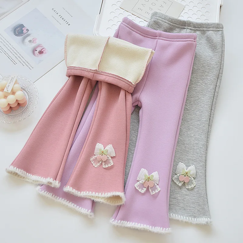 kid-pants-for-girls-fleece-flared-autumn-winter-thickened-leggings-foreign-casual-slim-fitting-winter-children's