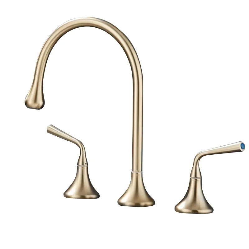 

Bathroom Sink Faucet Widespread Brushed Gold Double Mixing Tap Deck Mount 2 Handle 3 Hole Basin Faucets