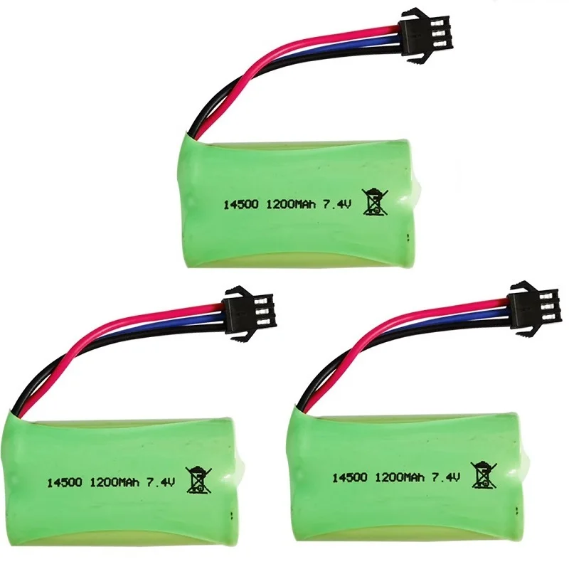 14500 7.4V 1200mAh Li-ion Battery SM-3P Plug/USB For Remote Control water bullet gun Toys RC Parts 2S 7.4V Battery + USB Charger