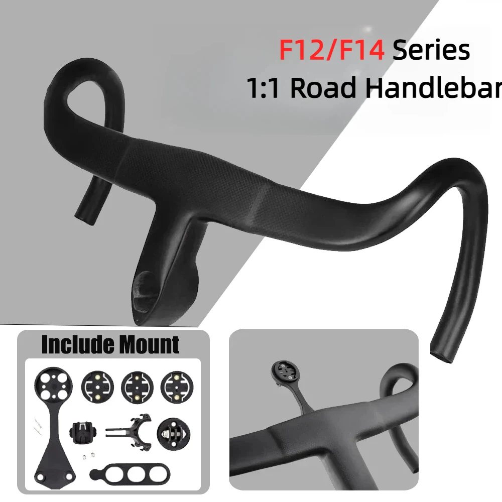 

Ultra Light T800 Carbon Integrated Road Bike Handlebar 1:1 for F12 F14 Series Fully Internal Wiring Mount for Garmin Wahoo Gopro