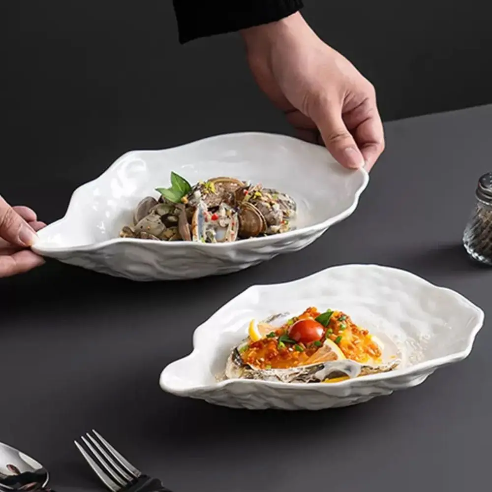 Tableware Ceramic Sashimi Plate Creative Reusable Storage Dish Multi-Function Oyster Shell Shape Dessert Tray Cake
