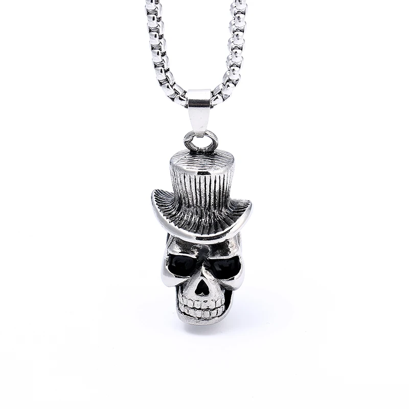 2024 Nieuwe Roestvrijstalen Ketting, Punk Gothic Hoed Schedel Hanger, Heren Biker Rock Party Exorcist Sieraden