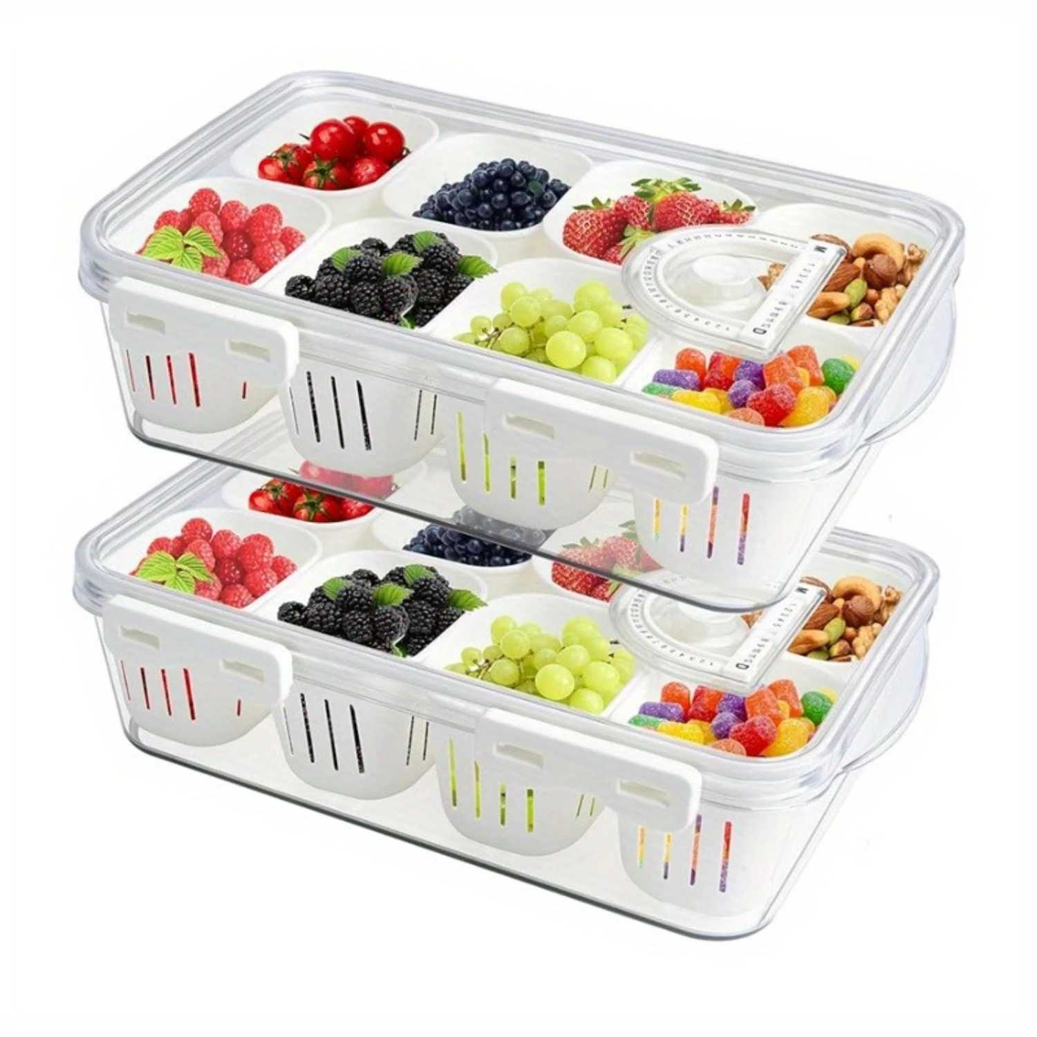 

Stackable Snackle Box Divided Food Serving Tray with Lids Clear Containers with Dividers for Fridge Pantry Freezer Portable Sna