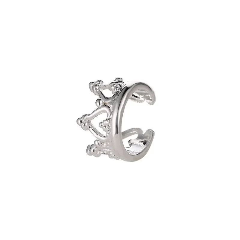 Hollow U-Shaped Crown Sweet Heart Black Silver Plated Golden Clip Earrings For Women Ear Cuff