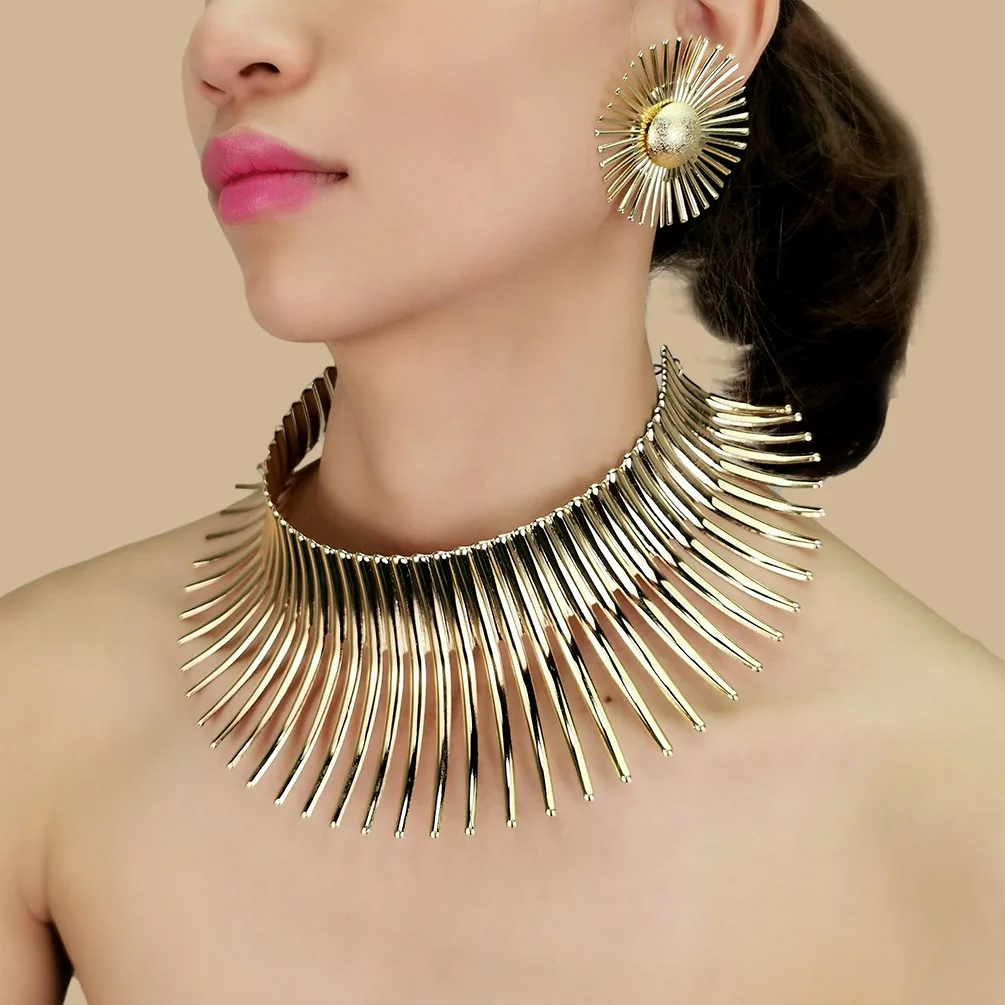 Vintage Statement Acrylic Choker Necklace Gold Color Collar Maxi Necklace For Women Bijoux Africain Jewelry Adjustable Choker