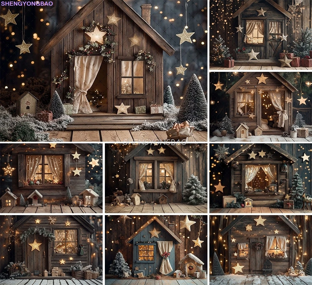 

Festive Christmas Room Fireplace Photography Backdrops Winter New Year Holidays Party Xmas Tree Window Photo Background BR-25