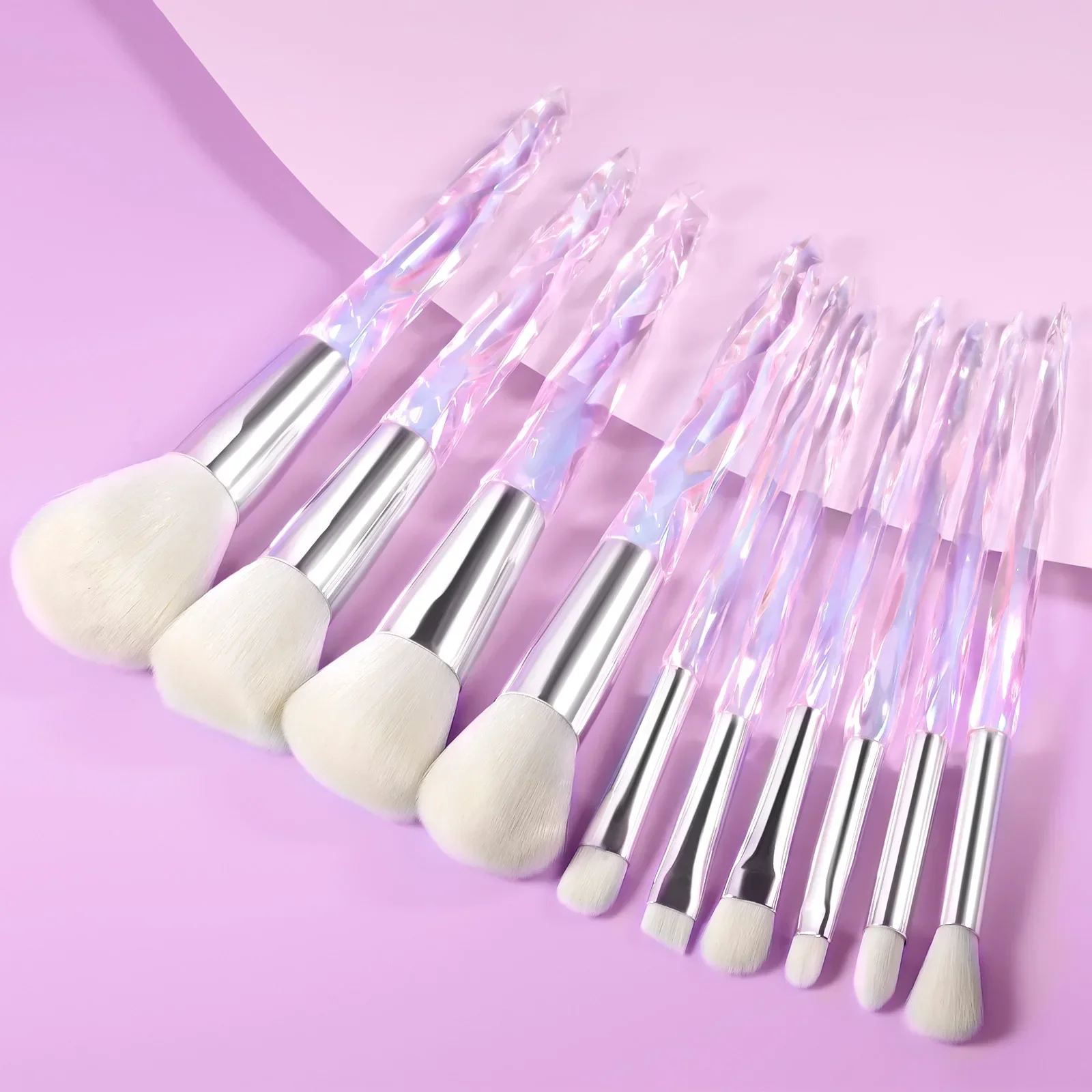 10PCS Crystal Makeup Brushes Set Loose Powder Blush Contouring Foundation Eye Shadow Concealer Beauty Tools Full Set