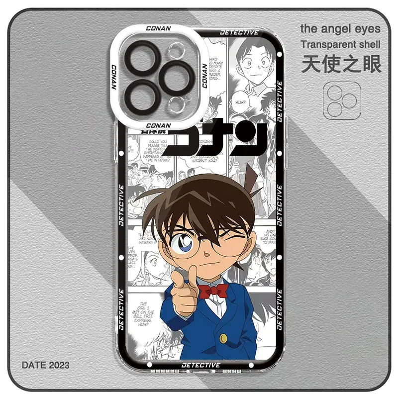 Custodia posteriore in Silicone trasparente per iPhone X 11 14 Pro 13 16 Pro Max SE XR 16 Plus 12 Mini XS 14 Pro Max Anime Detective Conan