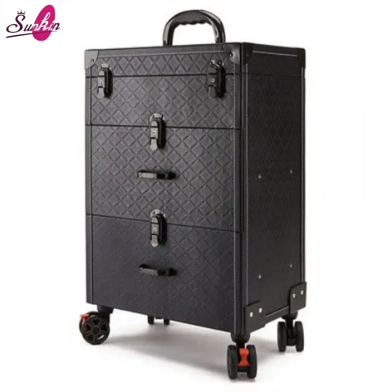 Large Capacity Aluminum Alloy Trolley Case Professional Makeup Vanity Box Portable Manicure Tattoo Storage Organizer for