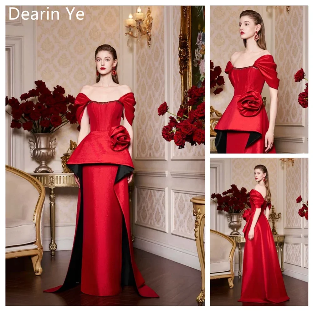 Saudi Arabia Formal Gown Prom Dearin Off-the-shoulder Column Floor Length Skirts 3D Rose Flower Bespoke Occasion Dresses Evening