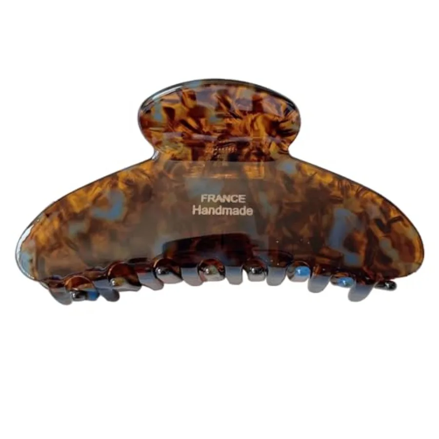 Large tortoise shell claw clip for daily wear, cellulose acetate material, brown color, marble pattern with non-slip strong hol